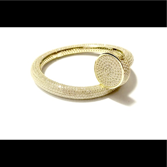 925 Sterling Silver ICEDOUT BLING NAIL HEAD BANGLE - Picture 8 of 16